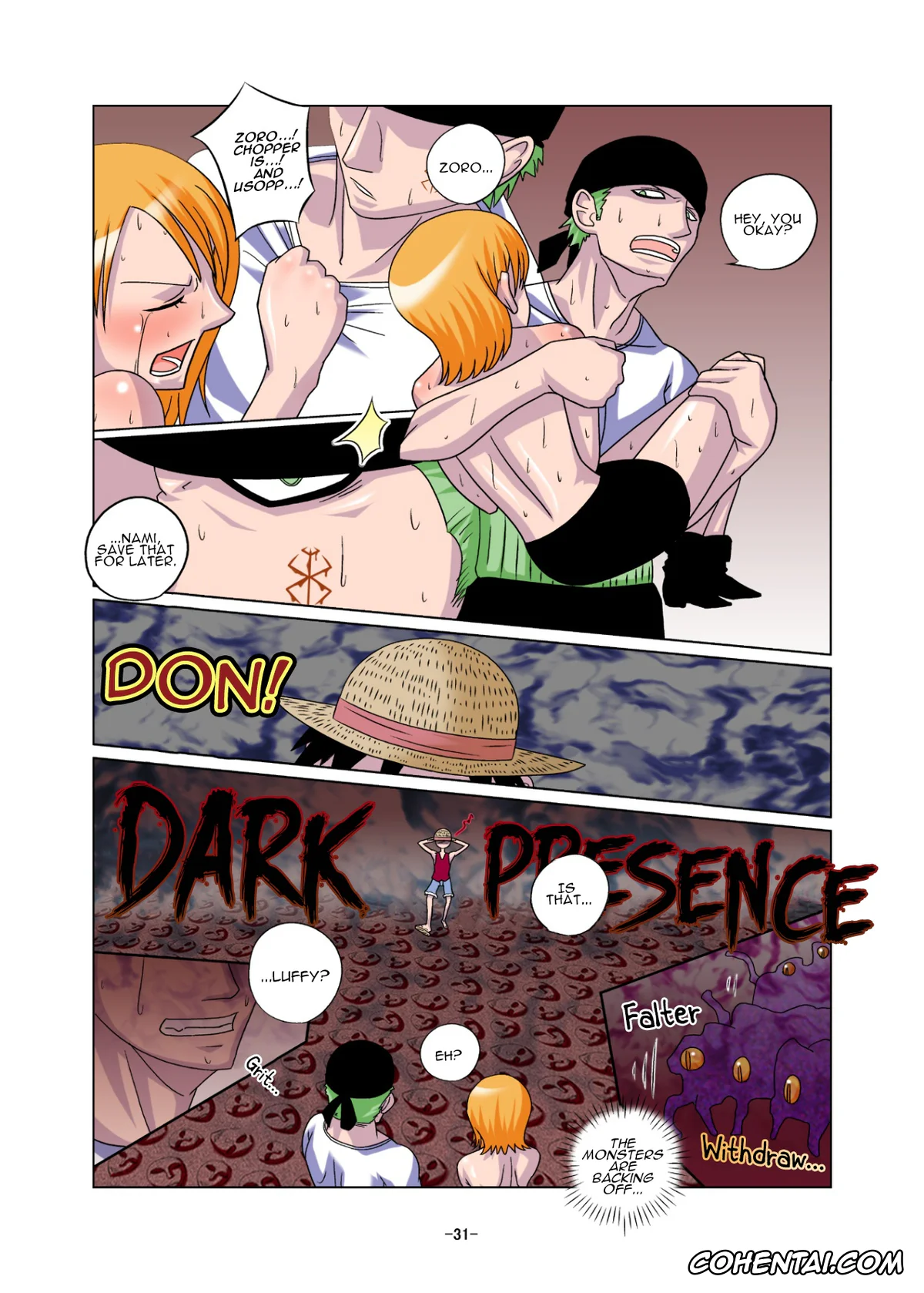 Berserk xxx, One Piece xxx, Monkey D. Luffy xxx, Nami xxx, Nico Robin xxx, Sanji Vinsmoke xxx, Usopp xxx, Vivi Nefertari xxx, Shoku no Utage (One Piece), pagina 31