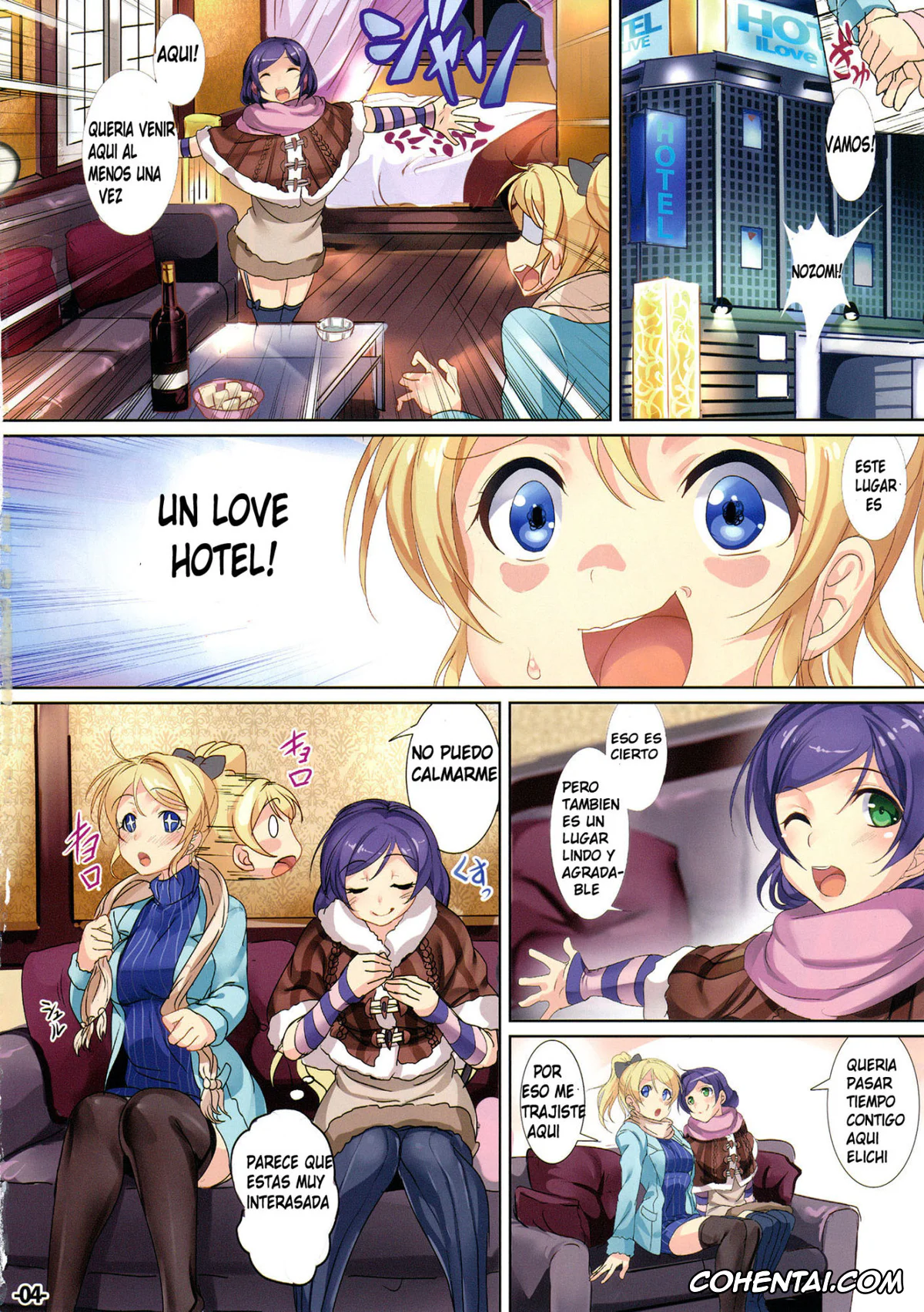 Love Live! hentai, Eli Ayase hentai, Nozomi Tojo hentai, Hotel in Lover (Love Live!), pagina 3
