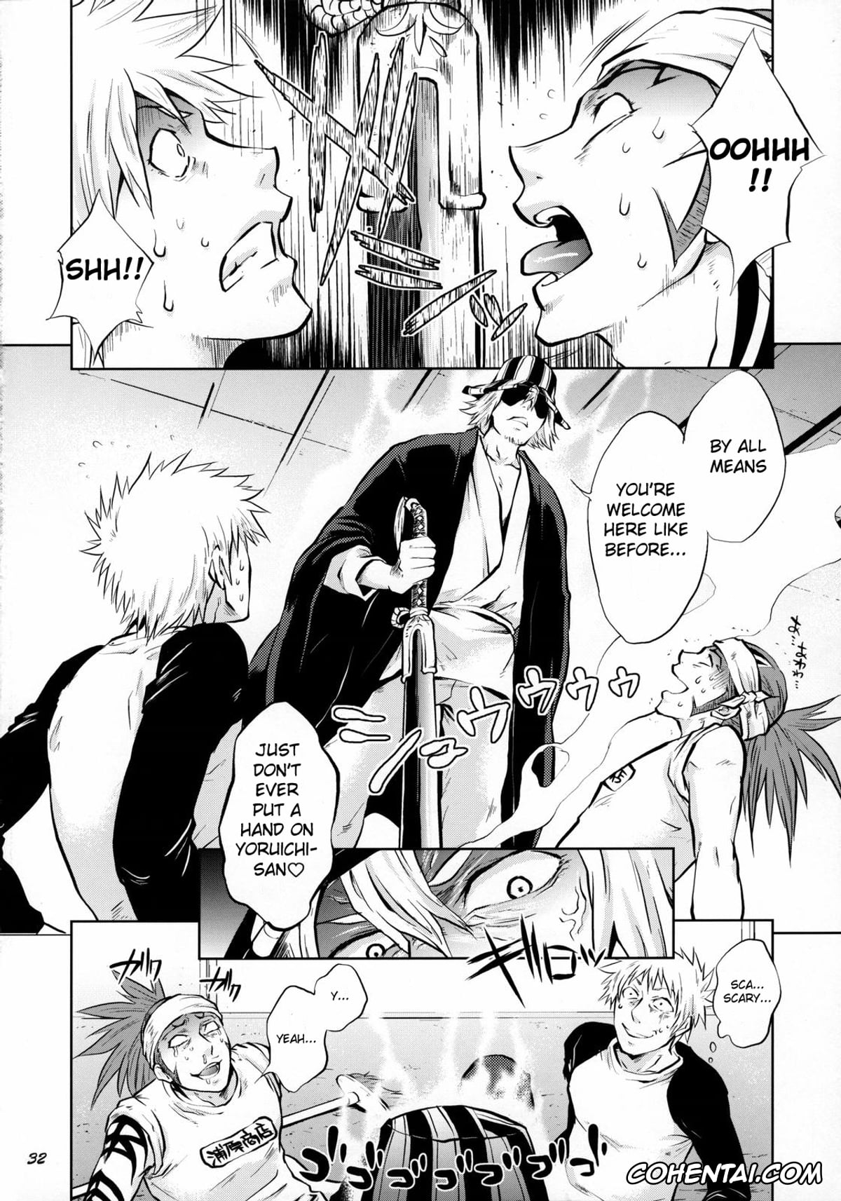 Bleach porno, Ichigo Kurosaki porno, Kisuke Urahara porno, Renji Abarai porno, Yoruichi Shihoin porno, Yukemuri NyanNyan Jiken (Bleach), pagina 32