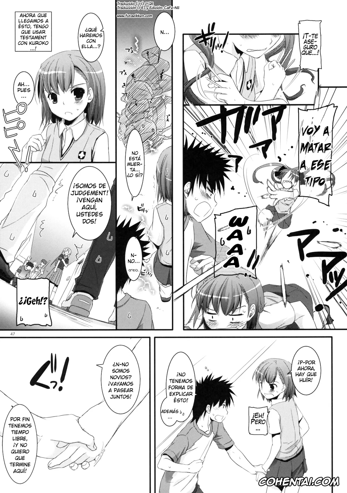 Toaru Project xxx, Mikoto Misaka xxx, Touma Kamijou xxx, D.L. action 53 (Toaru Kagaku no Railgun), pagina 46