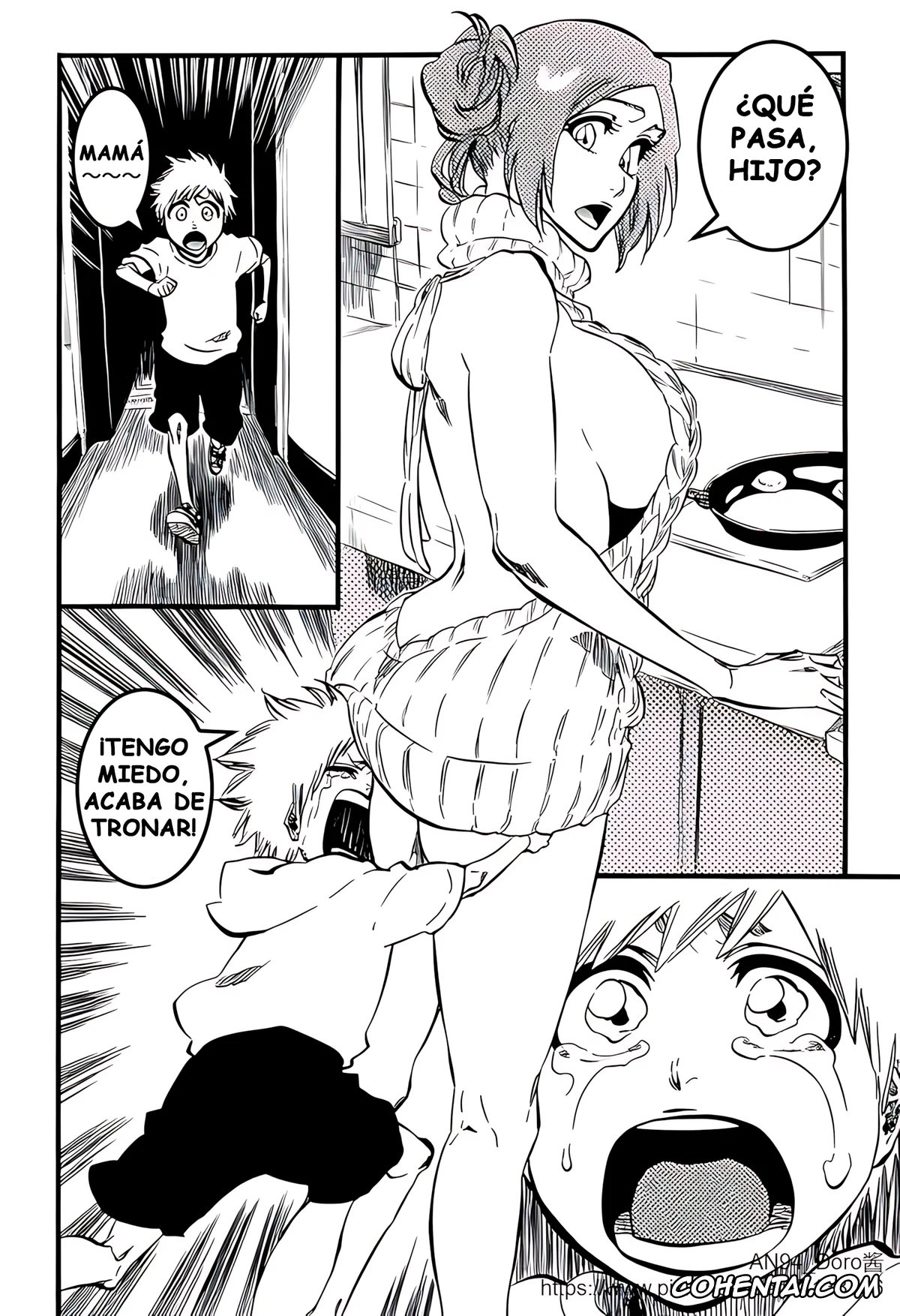 Bleach xxx, Kazui Kurosaki xxx, Orihime Inoue xxx, Mamá, me pica aquí… El diario de «atenciones sexuales» de Inoue. (Bleach), pagina 4