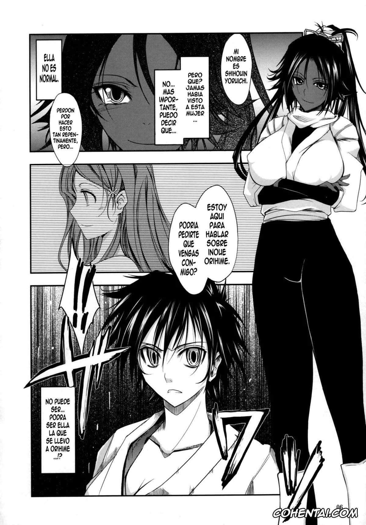 Bleach porno, Orihime Inoue porno, Tatsuki Arisawa porno, Yoruichi Shihoin porno, Aki-Akane Zenpen (Bleach), pagina 5