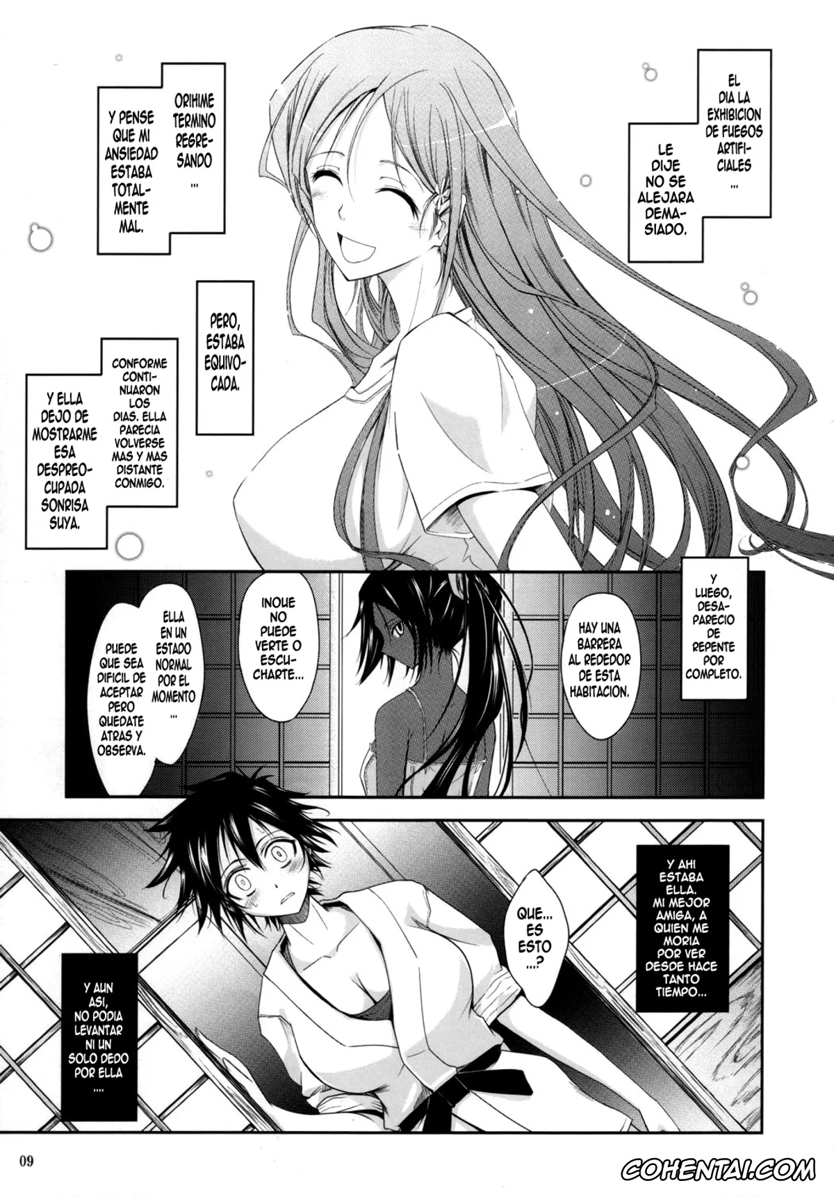 Bleach porno, Orihime Inoue porno, Tatsuki Arisawa porno, Yoruichi Shihoin porno, Aki-Akane Zenpen (Bleach), pagina 8