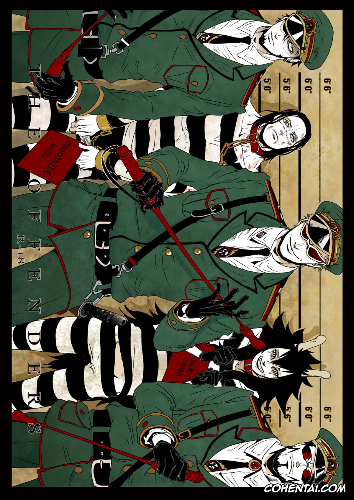 One Piece xxx, Caesar Clown xxx, Crocodile xxx, Donquixote Doflamingo xxx, Trafalgar Law xxx, THE OFFENDERS (One Piece), pagina 1