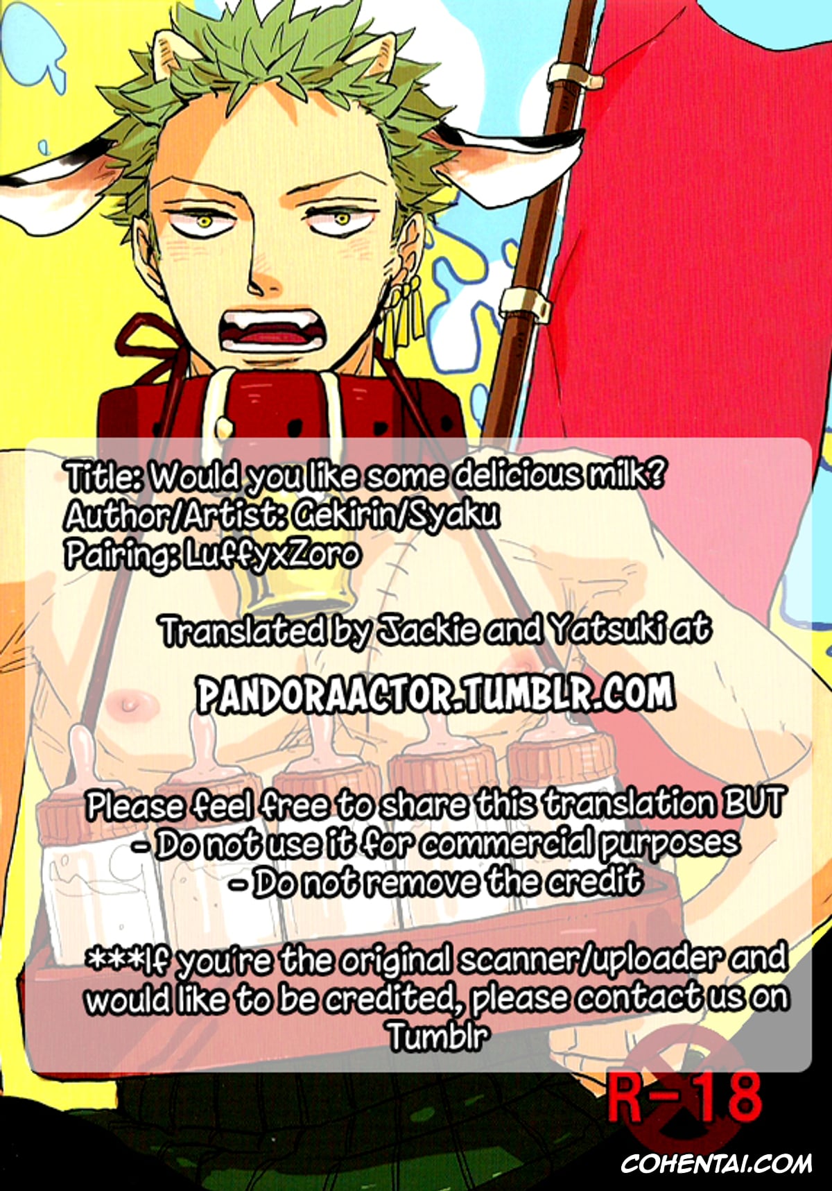 One Piece xxx, Monkey D. Luffy xxx, Roronoa Zoro xxx, Oishii Milk Ikaga desu ka? (One Piece), pagina 1