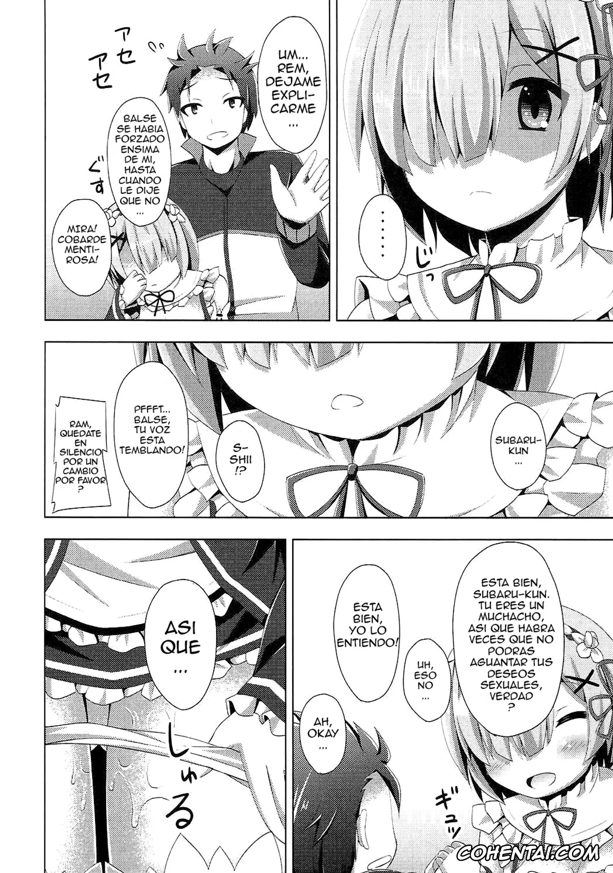 Re:Zero kara Hajimeru Isekai Seikatsu hentai, Ram hentai, Rem hentai, Subaru Natsuki hentai, «A Subaru-kun Ecchi Shimasu?» «Chotto Barusu Nani Jiro Jiro Miten no yo» (Re:Zero Kara Hajimeru Isekai Seikatsu), pagina 15